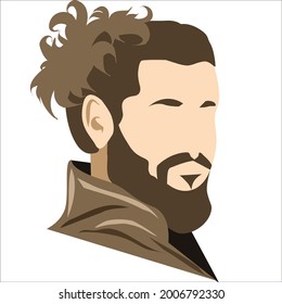 Stylish man with long hair and beard flat vector illustration