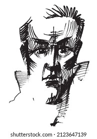 Retrato de hombre elegante. Cara masculina. Diseño de la cabeza. Ilustración del hombre de la moda