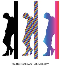 Stylish Man Silhouette Collection in Solid Black, Vibrant Pattern and Gradient Neon Colors for T Shirt Print, Poster and Graphic Design.