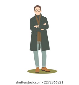 stylish man standing and arms folded isolated illustration