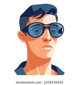 A stylish man in sunglasses, looking cheerful icon isolated