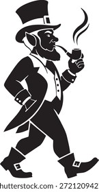 Hombre con estilo en la pipa de fumar del sombrero superior con elegancia