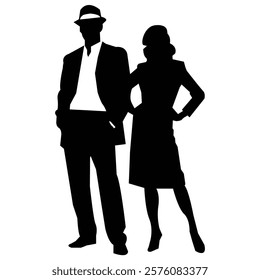 Stylish Man and Woman Silhouettes on white background 