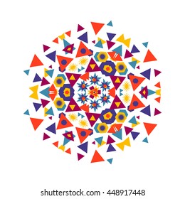 Stylish mandala in the ethnic style, ready for print. Ornamental round geometric pattern.