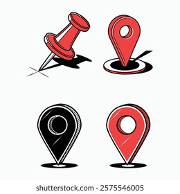 Stylish Map Pin Icons in Red and Black