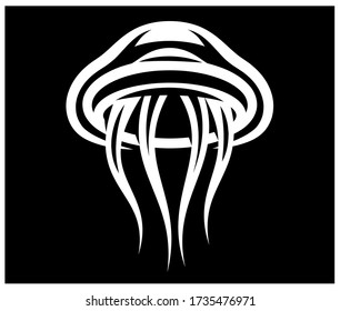 Stylish marine jellyfish on black background. Vector illustration.