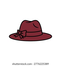 Stylish maroon fedora hat with ribbon bow vector illustration burgundy accessory