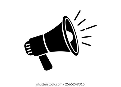 Stylish megaphone speaker graphic depicting sound amplification for advertising, megaphone speaker icon, loudspeaker communication symbol, public speaking megaphone, media announcement icon