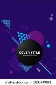 Stylish memphis design placard pattern with white, purple and cyan shapes on violet background. Cool memphis texture placard page. Front page design for personal notebook, dairy or notepad.