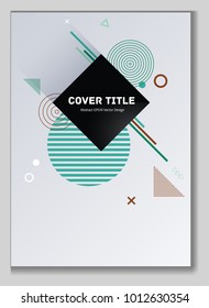 Stylish memphis design placard vector with white, green and brown shapes. Cool memphis template placard page. Front page background for college notebook, dairy or notepad.