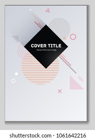 Stylish memphis design placard vector with white, pink, orange and green shapes. Cool memphis template placard page. Front page design for student notebook, dairy or notepad.