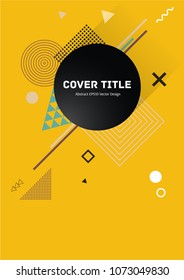 Stylish memphis front cover vector with white, and geometrical shapes on background. Minimalistic front page template. Colorful title page illustration for business notebook, dairy or notepad.