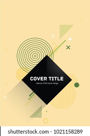Stylish memphis neo pattern with white, green and jade geometrical shapes on yellow background. Minimalistic front page theme. Colorful memphis neo style design for advertisement purpose.