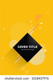 Stylish memphis neo vector with white, pink and blue geometrical shapes on bright yellow background. Minimalistic front page template. Colorful memphis neo style illustration for marketing purpose.
