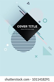 Stylish memphis notepad cover pattern. Cool memphis tile front page with white, pink and dark blue geometrical shapes on blue background. Memphis notepad cover backdrop for personal purpose.