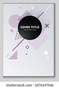 Stylish memphis notepad cover pattern. Cool memphis tile front page with white, pink, cherry red and violet geometrical shapes. Memphis notepad cover design for corporate purpose.
