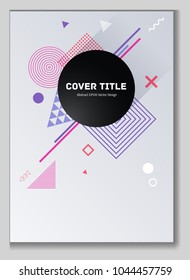 Stylish memphis notepad cover vector. Cool memphis tile front page with white, pink, violet and magenta geometrical shapes. Memphis notepad cover background for college purpose.