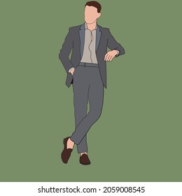 Hombres elegantes con caras planas llevan ropa formal informal sobre un fondo verde.