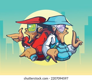 stylish men in front of the city
