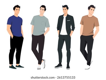 Stylish Men s Outfit Variations. A diverse set of men wearing stylish and well-coordinated outfits, featuring different tones, fabrics, and styles.
