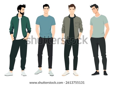 Stylish Men s Outfit Variations. A diverse set of men wearing stylish and well-coordinated outfits, featuring different tones, fabrics, and styles.