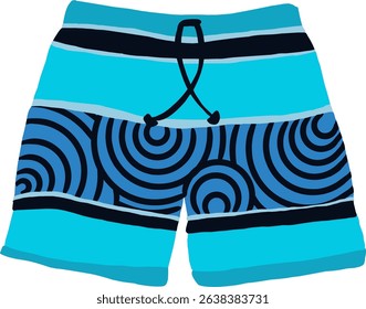 Stylish Men's Blue Swim Trunks with Abstract Swirl Pattern Vector