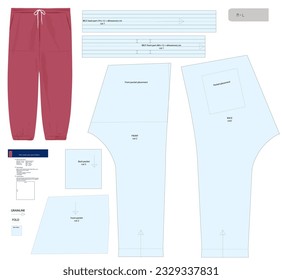 Stylish men's Street Style Pants with oversized hip pockets. Vector sewing pattern available in medium or large sizes. Features a loose fit, full length, and mid waist. Drawstring closure.