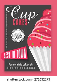 Stylish menu card design of always fresh cupcakes for sweet house.