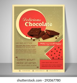 Stylish menu for delicious chocolate with address bar, place holder and mailer.