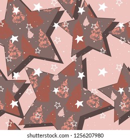 Stylish Merry Christmas seamless pattern with Christmas trees in Stars.