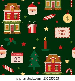 Stylish Merry Christmas seamless pattern with Santa Claus, candies and toys in vector. Seamless pattern can be used for wallpapers, pattern fills, web page backgrounds