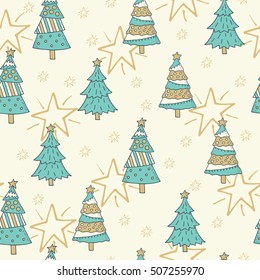 Stylish Merry Christmas seamless pattern with Christmas tree in vector. Seamless pattern can be used for wallpapers, pattern fills, web page backgrounds.