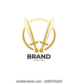 Stylish Metal Battle Sword vector logo.