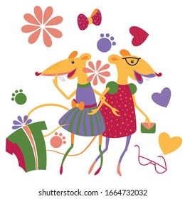 stylische Mäuse in Kleider mit Geschenk