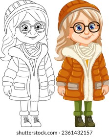 Stylish middle-aged woman wearing glasses and a beanie hat in a winter outfit