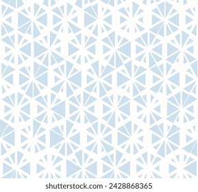 Diseño minimalista elegante sin fisuras vectoriales con pequeños triángulos dispersos al azar, formas florales, cuadrícula hexagonal. Textura moderna en azul claro y blanco. Fondo de moda con efecto de semitono. Diseño geográfico