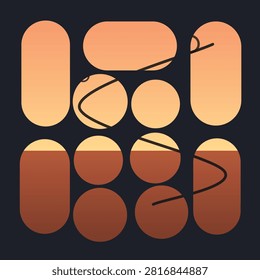 A stylish minimalist abstract vector illustration featuring smooth geometric shapes, including capsules, circles, and rounded blocks, arranged in a grid pattern on a dark background. Designed in a cozy boho color palette of terracotta, warm orange, beige, and deep brown, accented with subtle curved black line art overlays. Perfect for mid-century modern wall decor, poster prints, album covers, aesthetic backgrounds, and digital art projects.
#AbstractArt #MinimalistDesign #GeometricArt #DarkBackground #BohoDecor #TerracottaPalette #ModernWallArt #VectorIllustration #AestheticDesign #MidCenturyModern