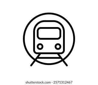 Stylish minimalist line art icon depicting a train in a circle, ideal for transportation, travel, subway, or public transit related projects.