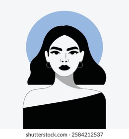 A stylish minimalist portrait design featuring a bold woman exuding confidence and power. Perfect for feminist themes, empowerment campaigns, and modern graphic art projects. Ideal for prints, posters