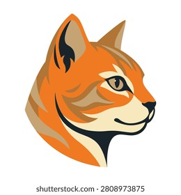 A stylish minimalist portrait of an orange tabby cat head. This clean icon design features bold lines and warm tones, perfect for pet branding, veterinary logos.