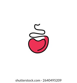Stylish minimalist red heart graphic. Abstract swirl, vector illustration.