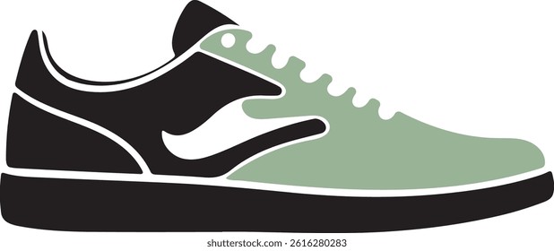 Stylish minimalist sneaker silhouette in sage green and black. EPS-10.