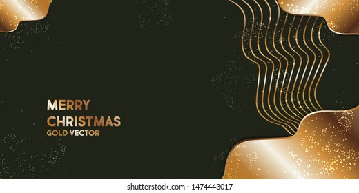 Stylish minimalistic abstraction. Gold waves on a dark green background Merry Christmas creative vector