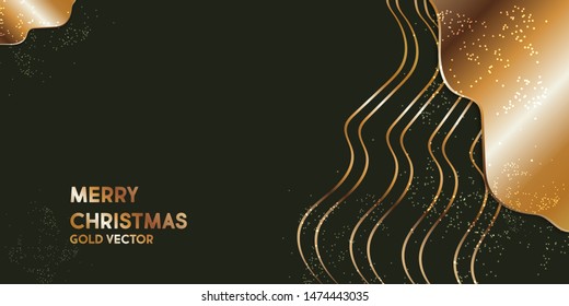 Stylish minimalistic abstraction. Gold waves on a dark green background Merry Christmas creative vector