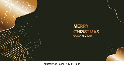 Stylish minimalistic abstraction. Gold waves on a dark green background Merry Christmas creative vector