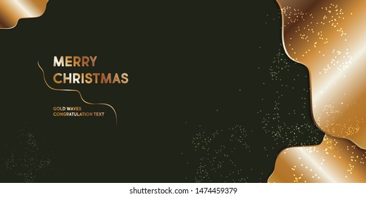 Stylish minimalistic abstraction. Gold waves on a dark green background Merry Christmas creative vector