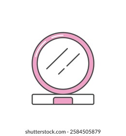 A stylish and minimalistic compact mirror icon with pink and white accents. The clean and modern design makes it perfect for beauty