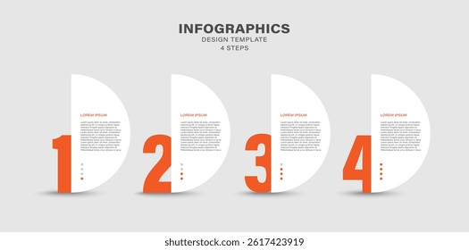 Stylish minimalistic design of infographic template for four steps. Half-circle infographic elements with numbers