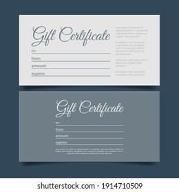 Elegante vale de regalo minimalista, ilustración vectorial. Conjunto de certificados unidireccionales Documento para atraer clientes