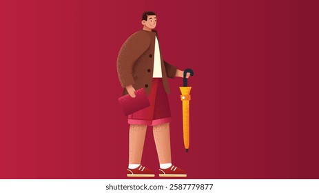 A stylish model boy character depicted in both standing and walking poses, showcasing confidence, modern fashion, and a well-defined character design